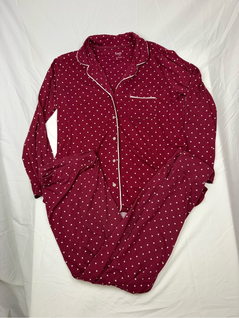 Alfani Burgundy Long-Sleeve Pajama Top with White Heart Motif